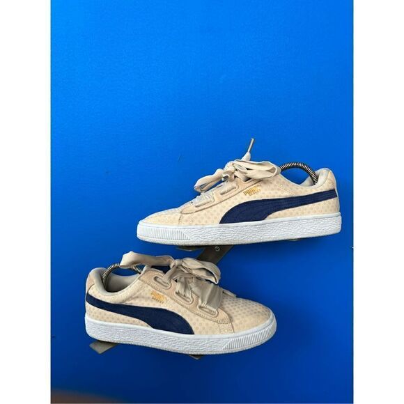 EUC Puma Basket Heart Denim Oatmeal Twilight Blue 36337103 Women Size 9 Shoes - Picture 2 of 6